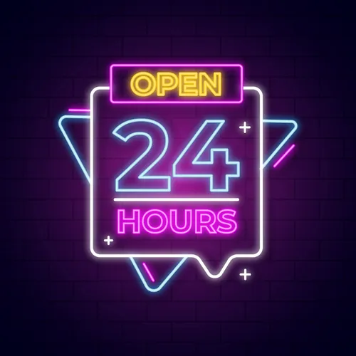 Open 24 Hours with Abstract Shapes Neon Sign - Custom Socks Now