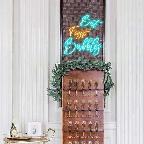 But First Bubbles Wedding Party Neon Sign - Custom Socks Now