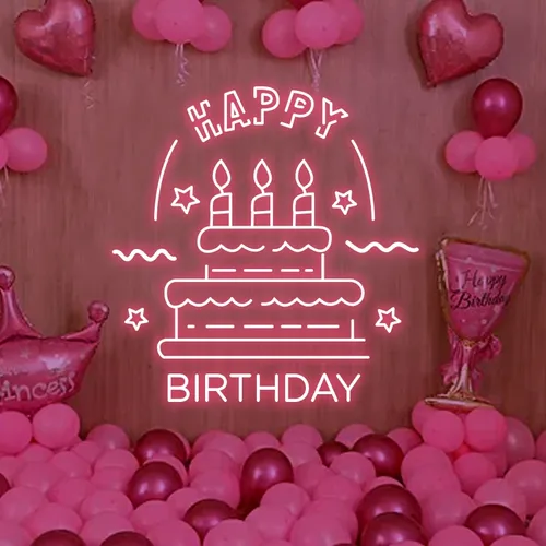 Big Happy Birthday Text with Cake Neon Sign - Custom Socks Now