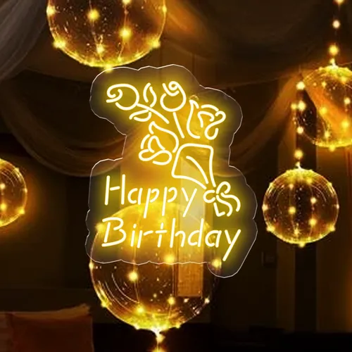 Happy Birthday Floral Neon Sign - Custom Socks Now
