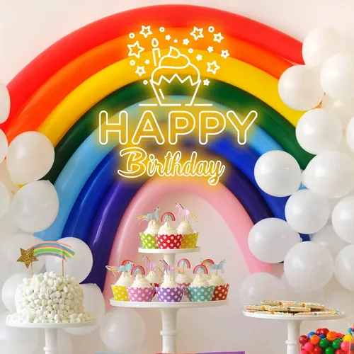Happy Birthday Cupcake Neon Sign - Custom Socks Now