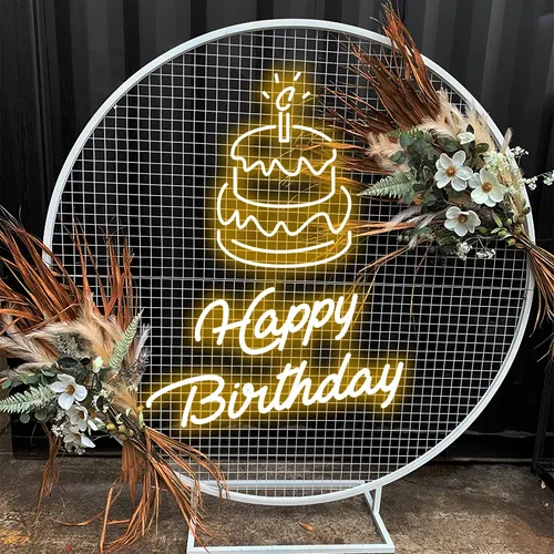 Happy Birthday with Cake on Top Neon Sign - Custom Socks Now