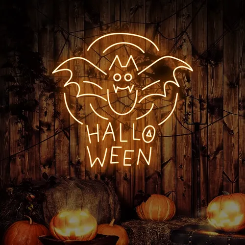Halloween Bat Neon Sign - Custom Socks Now