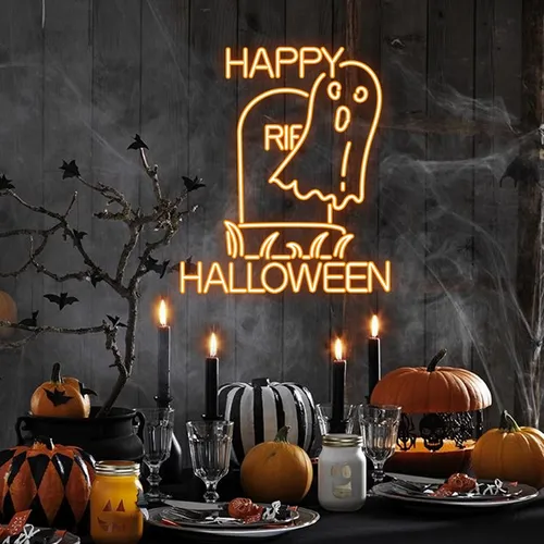 Happy Halloween Ghost Neon Sign - Custom Socks Now