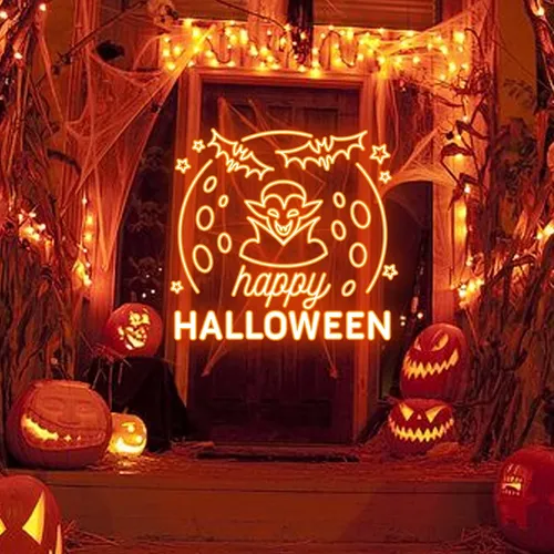 Happy Halloween Dracula Neon Sign - Custom Socks Now