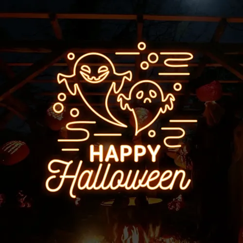 Happy Halloween Two Ghosts Neon Sign - Custom Socks Now