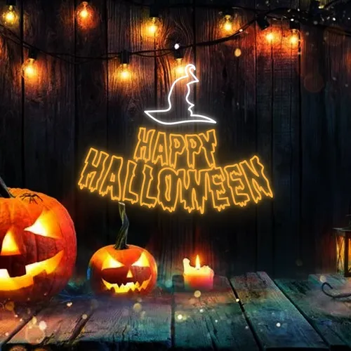 Happy Halloween Witch Hat Neon Signs - Custom Socks Now
