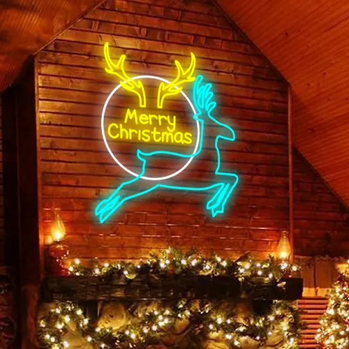 Merry Christmas Deer Neon Sign - Custom Socks Now