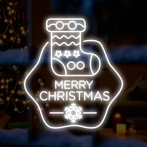 Merry Christmas Handmade Sock Neon Sign - Custom Socks Now
