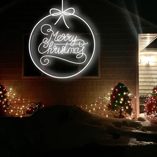 Merry  Christmas Circle Typography Neon Sign - Custom Socks Now