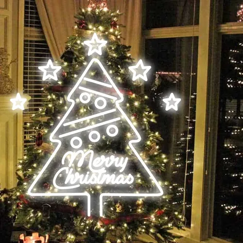 Merry Christmas Big Tree Art Neon Sign - Custom Socks Now