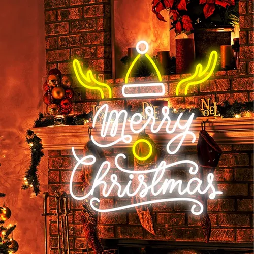 Merry Christmas Deer Horn with Hat Neon Sign - Custom Socks Now