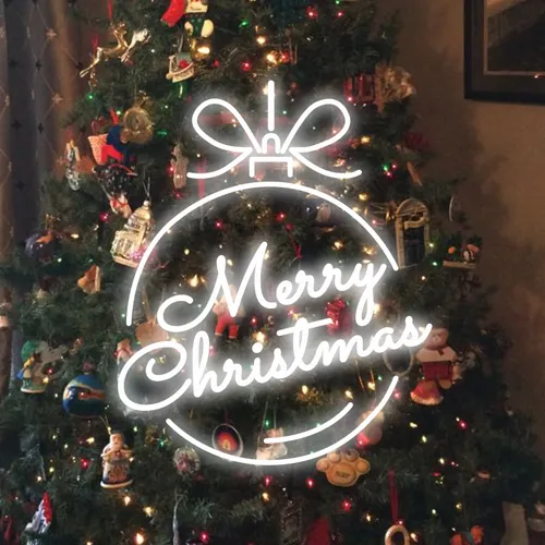 Merry Christmas Circle Text Neon Sign - Custom Socks Now