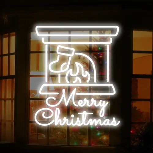 Merry Christmas Chimney Neon Sign - Custom Socks Now