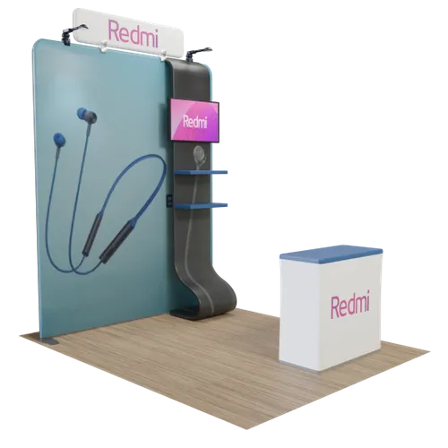 Custom Media Display with TV Stand Tension Fabric 8' x 8' - Custom Socks Now