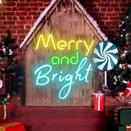 Merry & Bright Neon Sign - Custom Socks Now