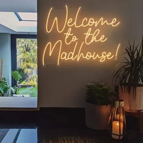 Welcome To The Madhouse Neon Sign - Custom Socks Now