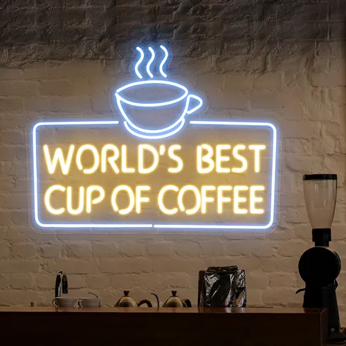 World's Best Cup of Coffee Neon Sign - Custom Socks Now