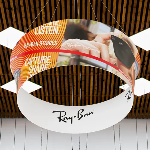 Custom Tapered Circle Personalized Trade Show Hanging Signs - Custom Socks Now