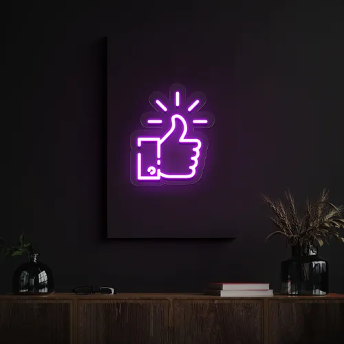 Purple Thumbs Up Neon Sign - Custom Socks Now