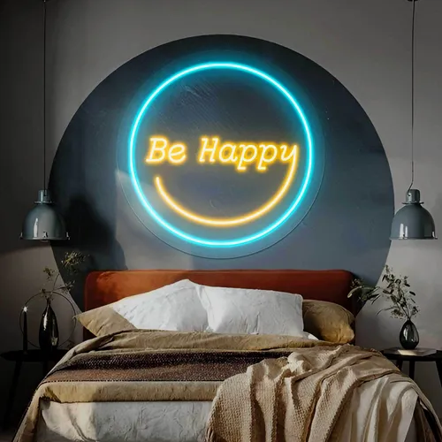 Be Happy Neon Sign - Custom Socks Now
