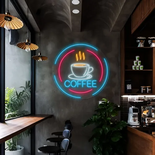 Steaming Cup Coffee Neon Sign - Custom Socks Now