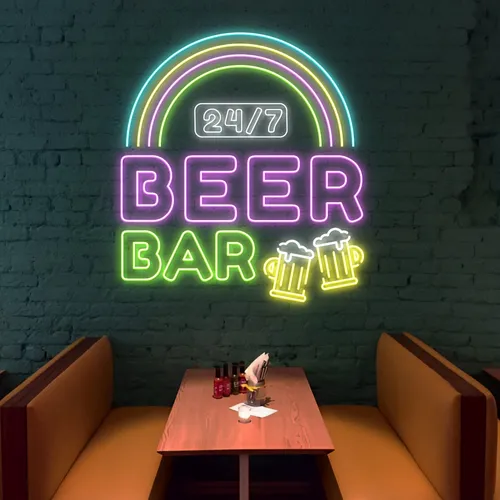 24/7 Rainbow Beer Bar Neon Sign - Custom Socks Now