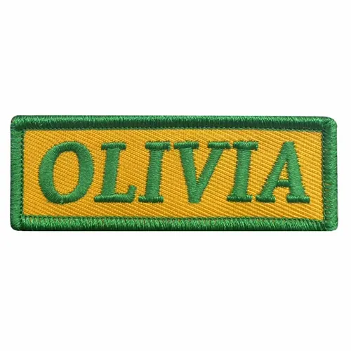 Green and Yellow Olivia Name Patch - Custom Socks Now