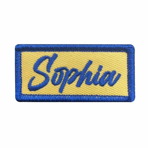 Blue and Cream Sophia Name Patch - Custom Socks Now