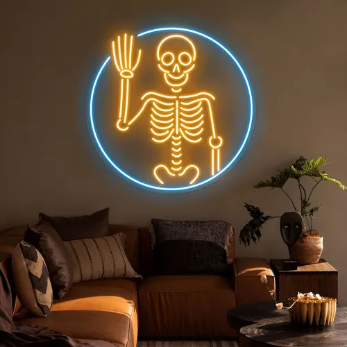 Waving Skeleton Neon Sign - Custom Socks Now