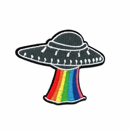 Rainbow and Black UFO Patch - Custom Socks Now