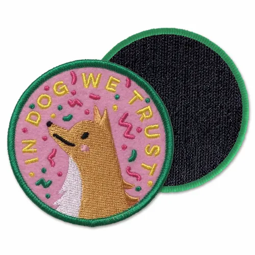 Round In Dog We Trust Velcro Patch - Custom Socks Now