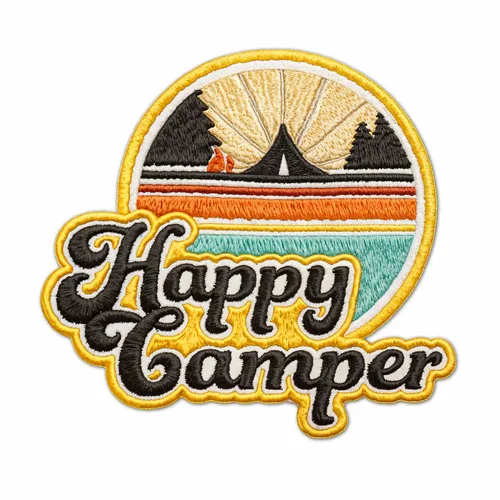 Round Happy Camper Iron On Patch - Custom Socks Now