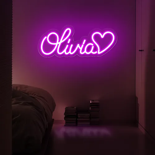 Olivia with Heart Neon Sign - Custom Socks Now