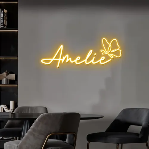 Amelie with Butterfly Neon Sign - Custom Socks Now
