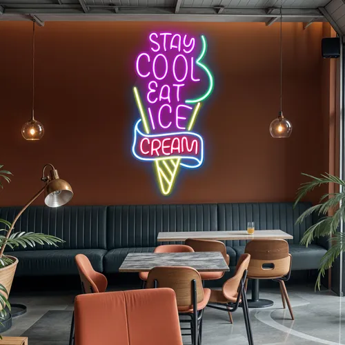 Stay Cool n Eat Ice Cream Neon Sign - Custom Socks Now
