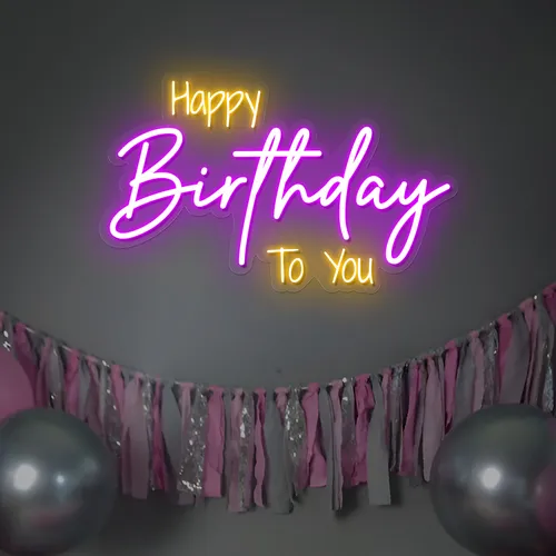 Bright Happy Birthday Neon Sign - Custom Socks Now
