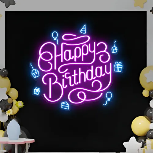 Happy Birthday Vibes Neon Sign - Custom Socks Now