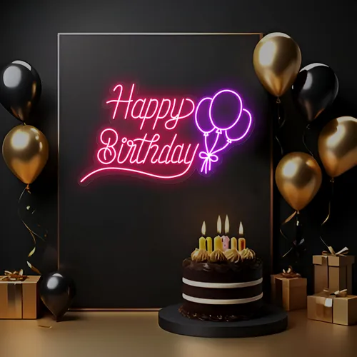 Happy Birthday Glow Neon Sign - Custom Socks Now