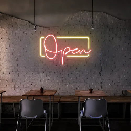 Modern Open Neon Sign - Custom Socks Now