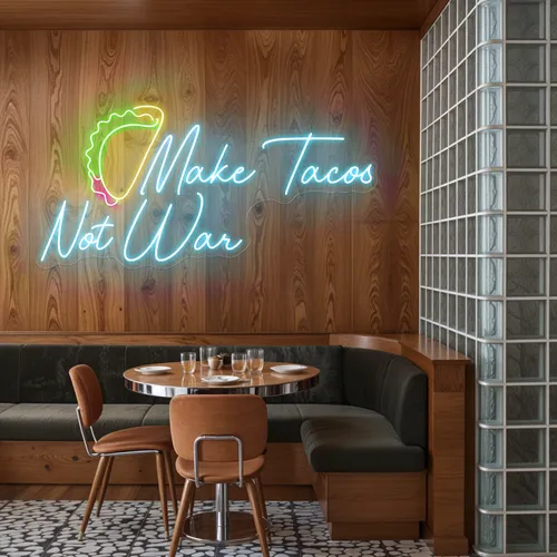 Spicy "Make Tacos Not War" Neon Sign - Custom Socks Now