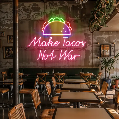 Crispy "Make Tacos Not War" Neon Sign - Custom Socks Now