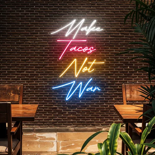 Flavorful "Make Tacos Not War" Neon Sign - Custom Socks Now