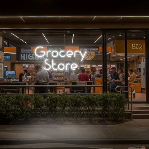 Grocery Store Window Neon Sign - Custom Socks Now