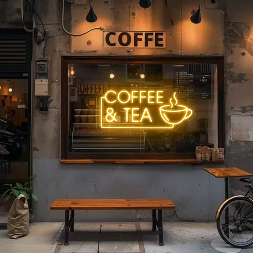 Coffee Tea Window Neon Sign - Custom Socks Now