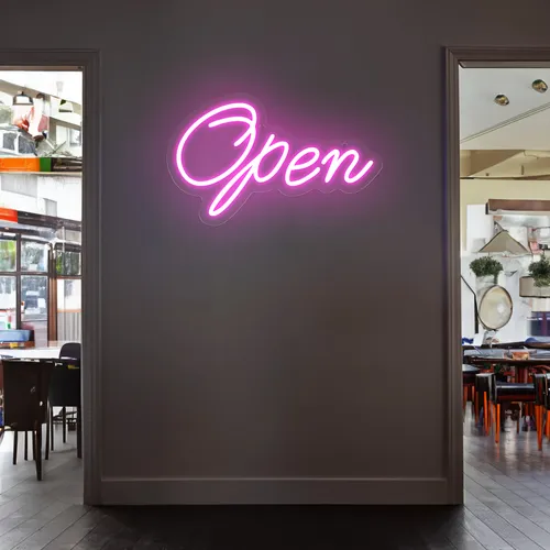 Open Script Neon Sign - Custom Socks Now