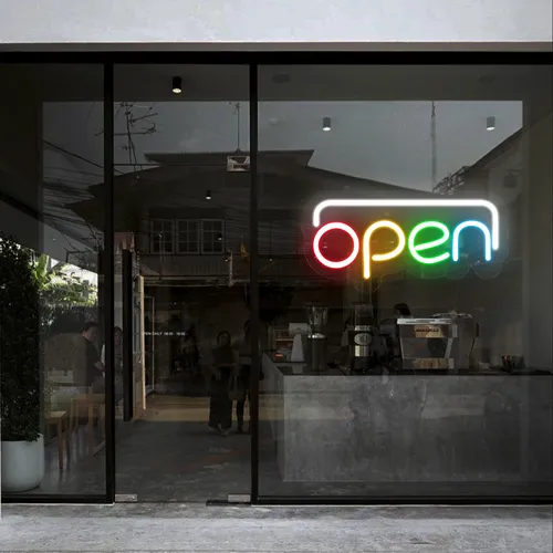 Open Multicolor Neon Sign - Custom Socks Now