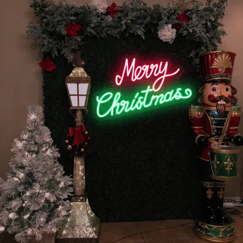 Merry Christmas Script Neon Sign - Custom Socks Now