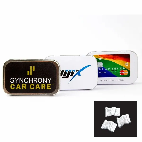 Rectangular Tin with American Flag Shaped Mints - Custom Socks Now