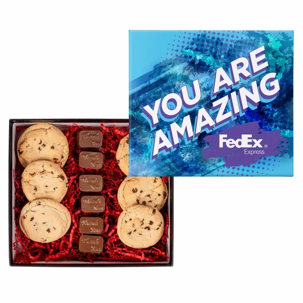 Chocolate Chip Cookies and Molded Chocolates in Gift Box - Custom Socks Now